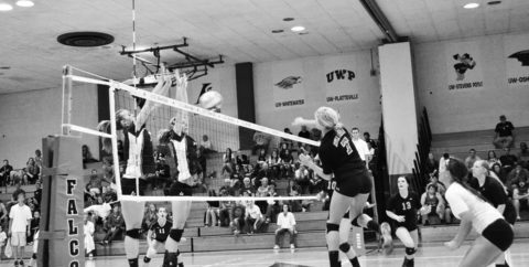 Freshman outside hitter Kaylee Jacobs spikes the ball