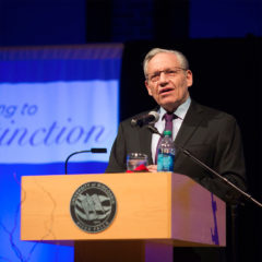 Bob Woodward speaks in the University Center about his career as a journalist for his keynote address for the third annual UWRF Rising to Distinction Scholarship Benefit.