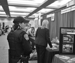 River Falls Police Officer Lesa Woitas patrols the Career Fair and acts as security for the booths on Wednesday, Oct. 15.