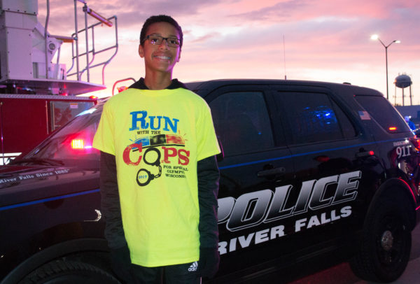 Seventh-grade Special Olympics athlete Isaiah Kasay is anxiously waiting to begin his race with police at Ramer Field on Oct. 10. Nathan Lukasavitz/Falcon News Service.