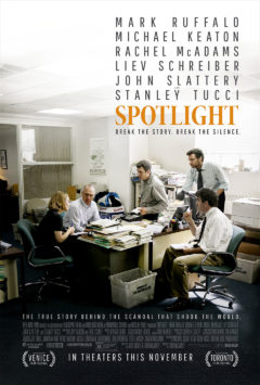 Spotlight, released in 2015, stars Mark Ruffalo, Michael Keaton and Rachel McAdams.