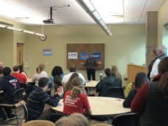 Sen. Tammy Baldwin speaks to students and community members of River Falls. (Photo by Theo Tollefson)