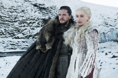 Kit Harington as Jon Snow and Emilia Clarke as Daenerys Targaryen star in the eighth season of the HBO series “Game of Thrones.” (Helen Sloan/HBO)