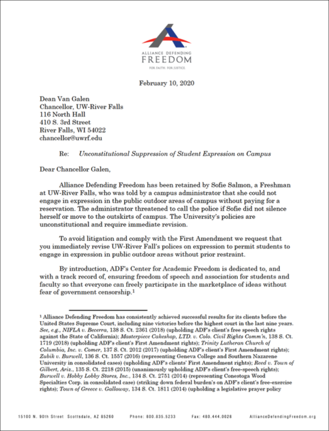 Letter from Alliance Defending Freedom