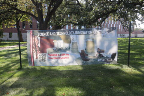 Outdoor yard sign for the new SciTech building.