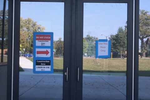 Signs on the all doors of SciTech prevent anyone except construction workers from entering.