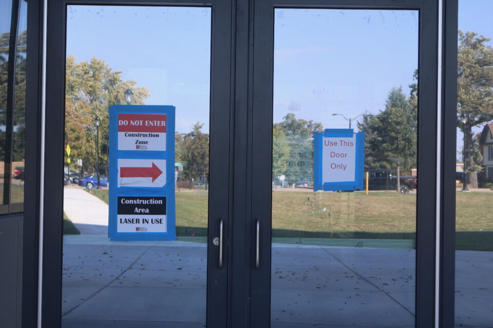 Signs on the all doors of SciTech prevent anyone except construction workers from entering.