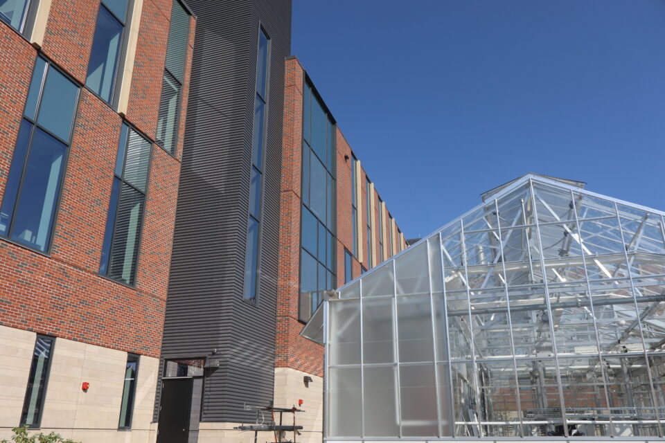 The Science and Technology Innovation Center houses a new greenhouse at the rear of the building. This will allow students to study biology and plant cultivation. (Photo by Alison Keeler)